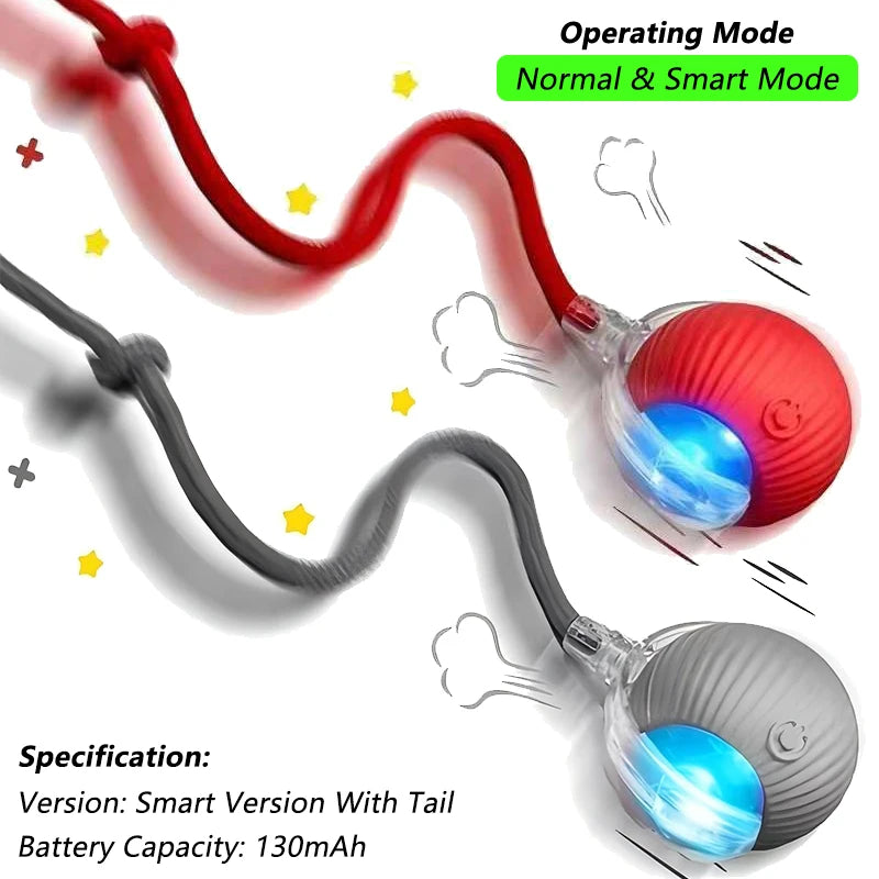 iLMH Smart Interactive Rolling Cat Ball Toy with Faux Tail and Mouse Sound