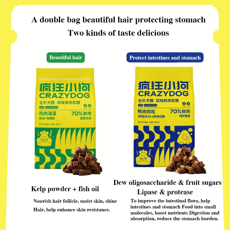 Double Flavor Soft Meat Dog Food  for Puppies & Senior Dogs