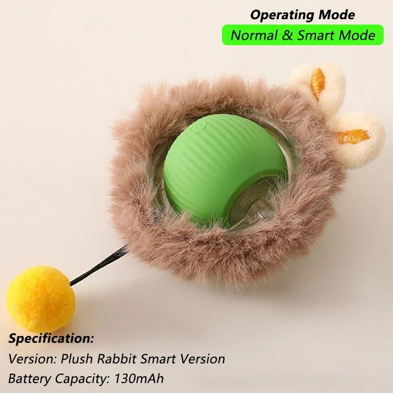 iLMH Smart Interactive Rolling Cat Ball Toy with Faux Tail and Mouse Sound