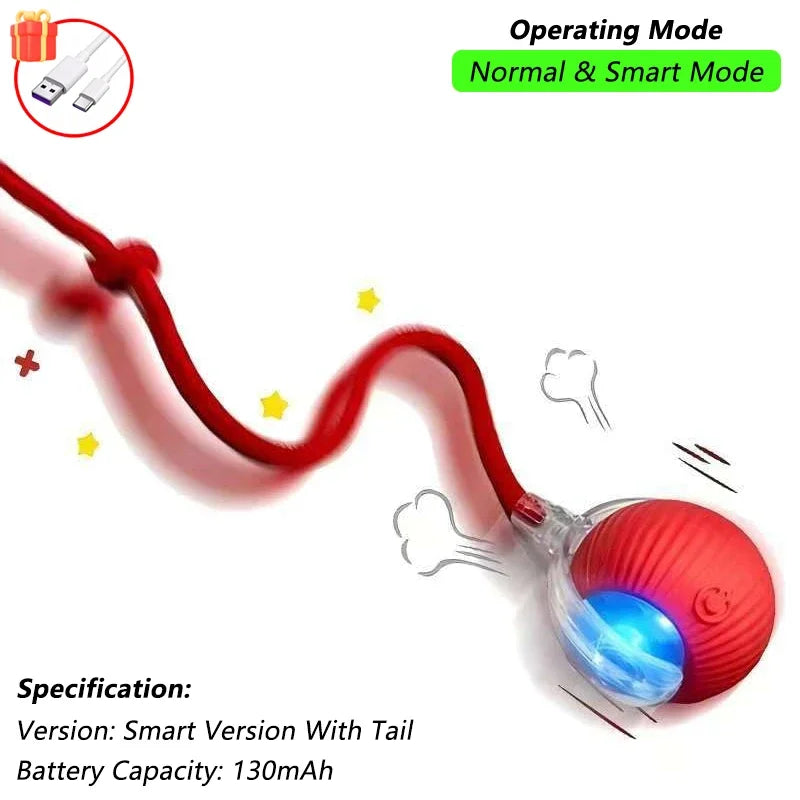 iLMH Smart Interactive Rolling Cat Ball Toy with Faux Tail and Mouse Sound