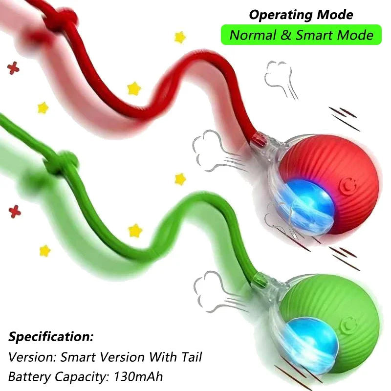 iLMH Smart Interactive Rolling Cat Ball Toy with Faux Tail and Mouse Sound