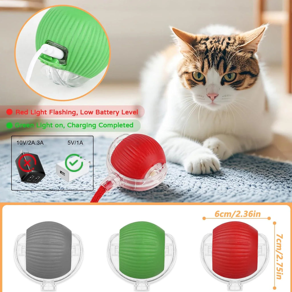 iLMH Smart Interactive Rolling Cat Ball Toy with Faux Tail and Mouse Sound