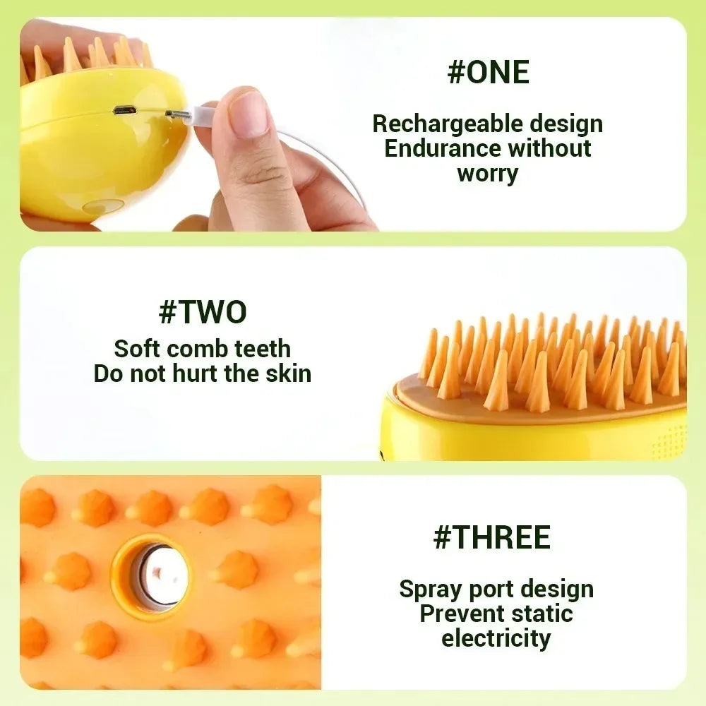 3-in-1 Electric Steamy Pet Grooming Brush for Cats and Dogs