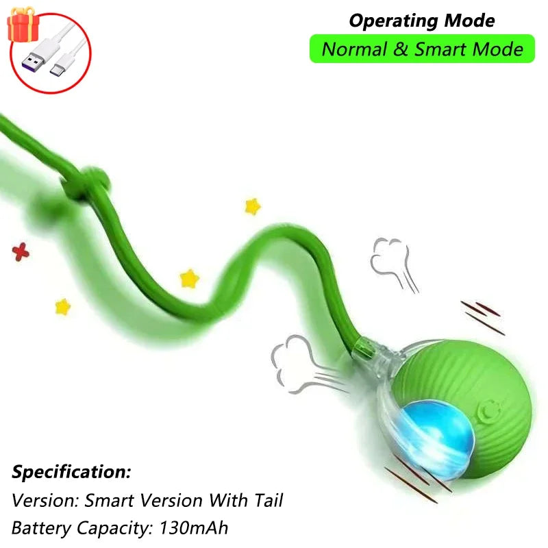 iLMH Smart Interactive Rolling Cat Ball Toy with Faux Tail and Mouse Sound